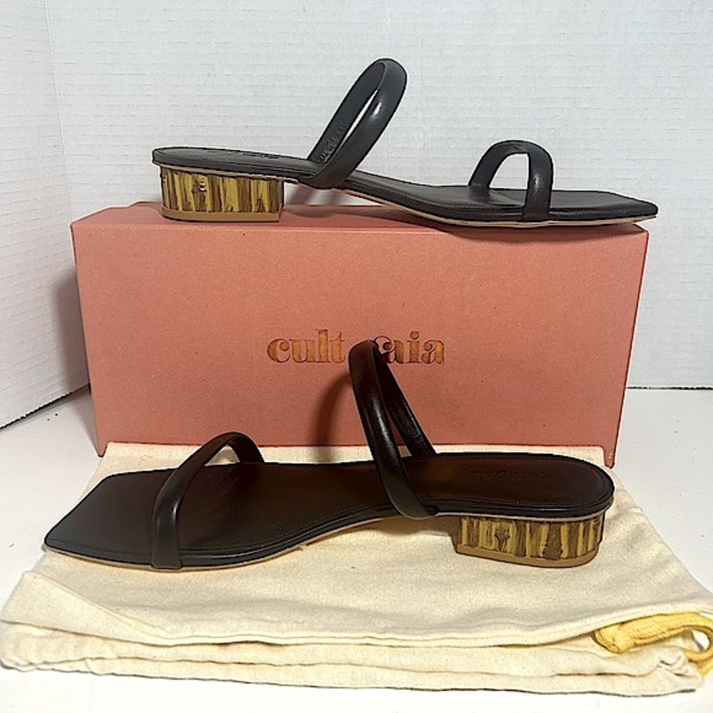 New Cult Gaia Women's Liz Leather Bamboo Heel Sandals  Black Size 41.5 - Picture 4 of 15